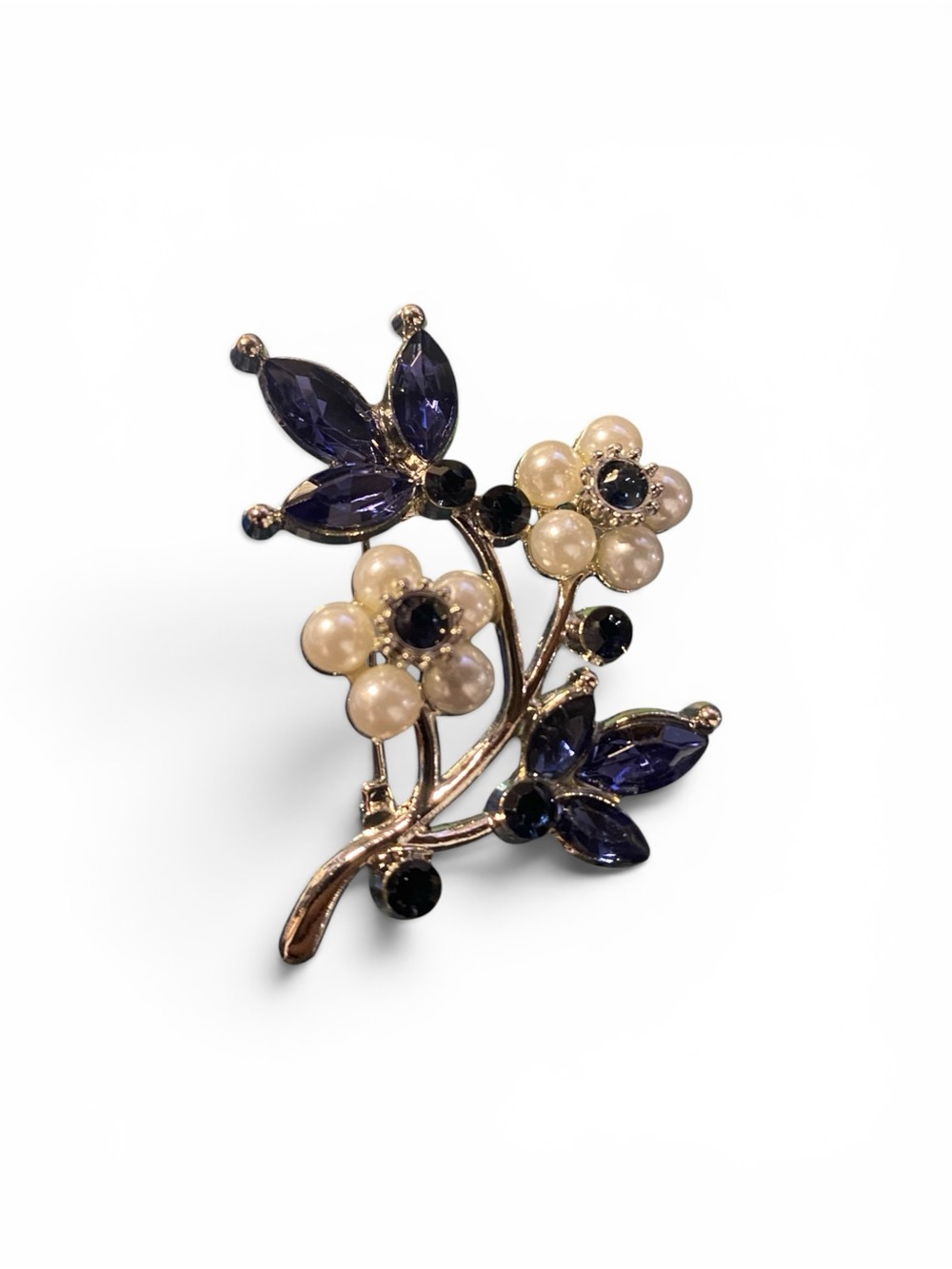 Floral Pearl & Deep Purple Crystal Brooch - Women Jewelry